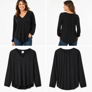 Cabi Size M Black V Neck Long Sleeve High Low Top